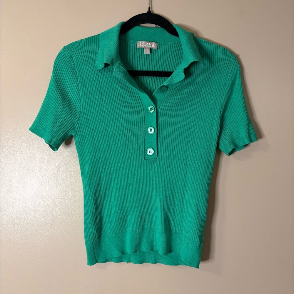 J crew women’s green knit polo shirt size m